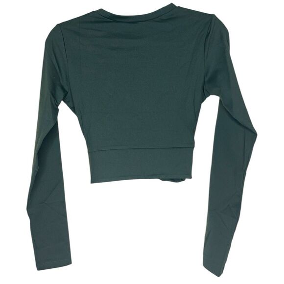 NEW Susana Monaco Cross Front Crew Neck Long Sleeve Top Hunter Green M - Picture 6 of 7